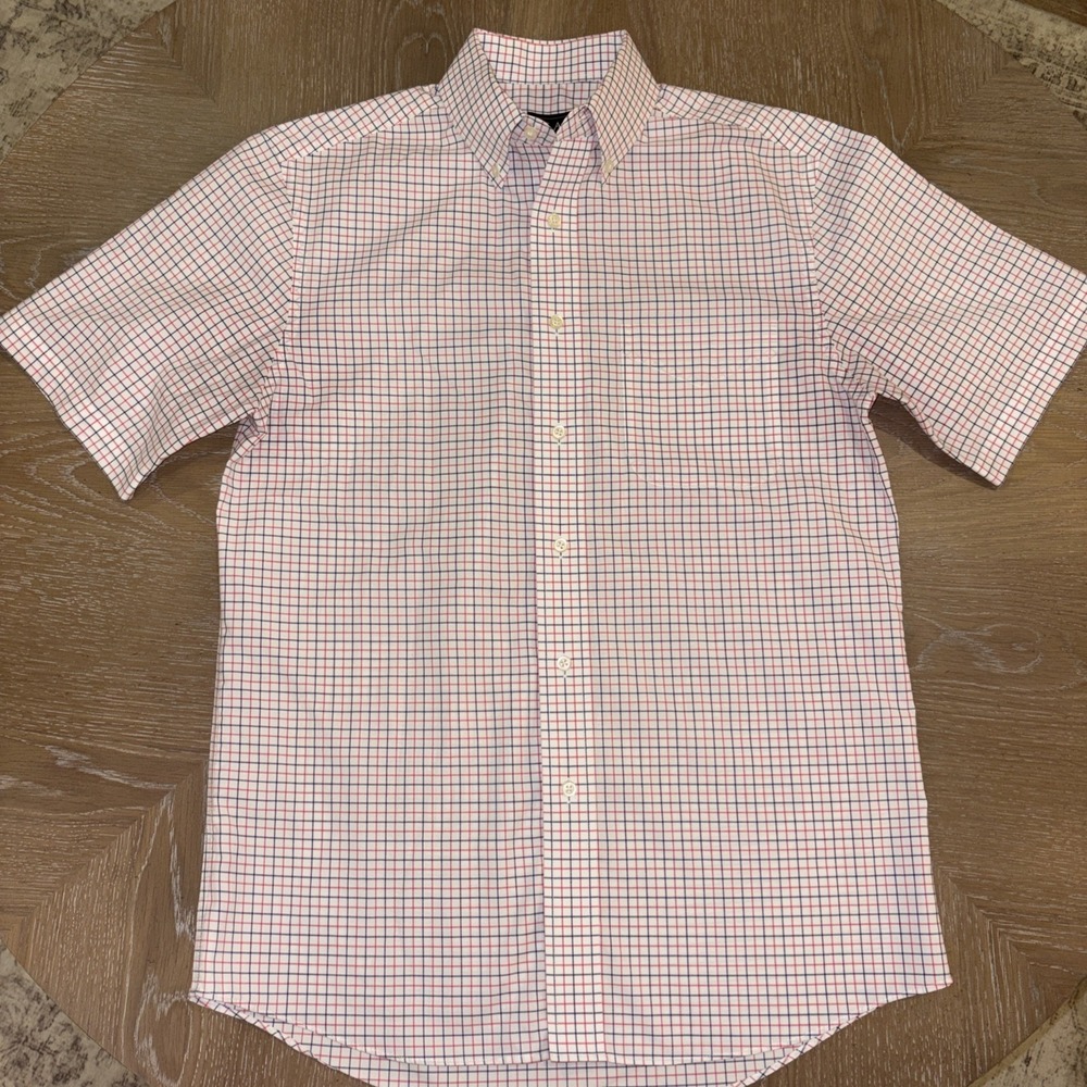 Jos A Bank Short Sleeve Button Down Checkered Mens Red/Navy Size Small